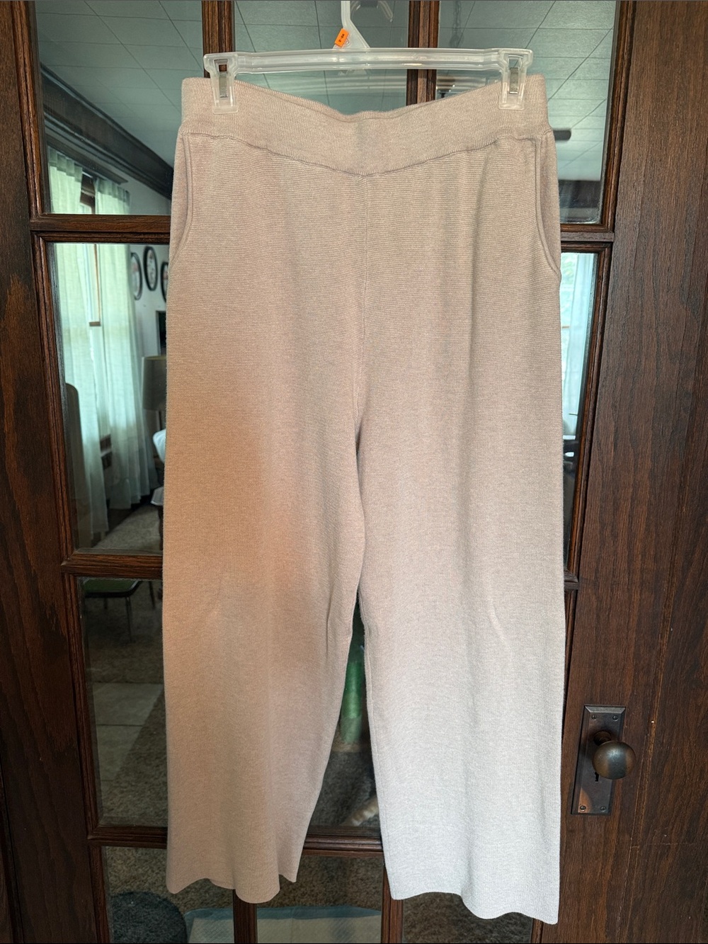 Cyrus Womens Oatmeal Beige Knit Loungewear Wide Leg Pants Size L Quiet Luxury